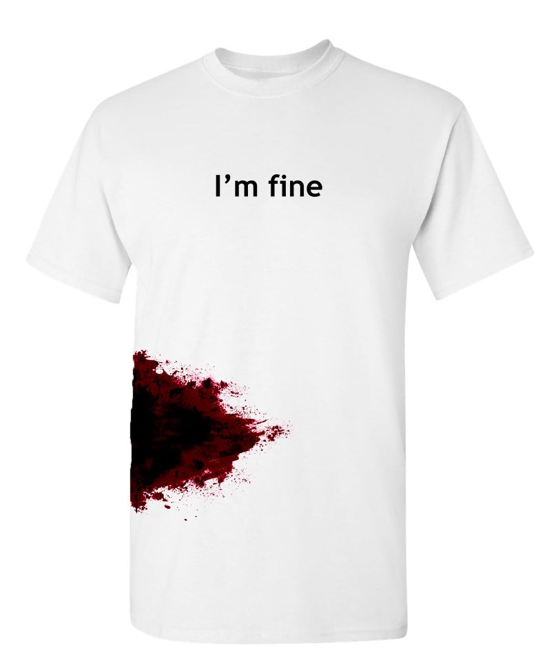 Feelin Good Tees Im Fine Zombie Slash Halloween Costume T Shirt Funny Scary Horror Movie Graphic Tee Novelty Bloody Zombie Youth T Shirt YM White - Image 1